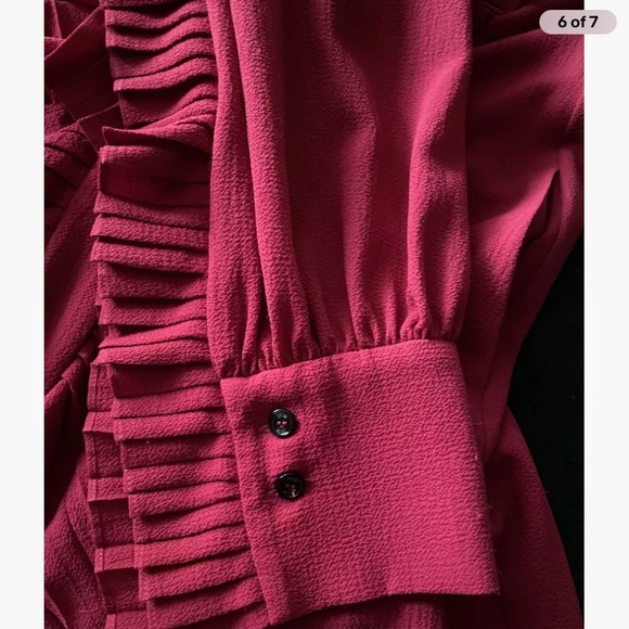 NWT CM.100 Midi Burgundy Dress with Ruffles Long Sleeves Size 8 - Picture 5 of 6